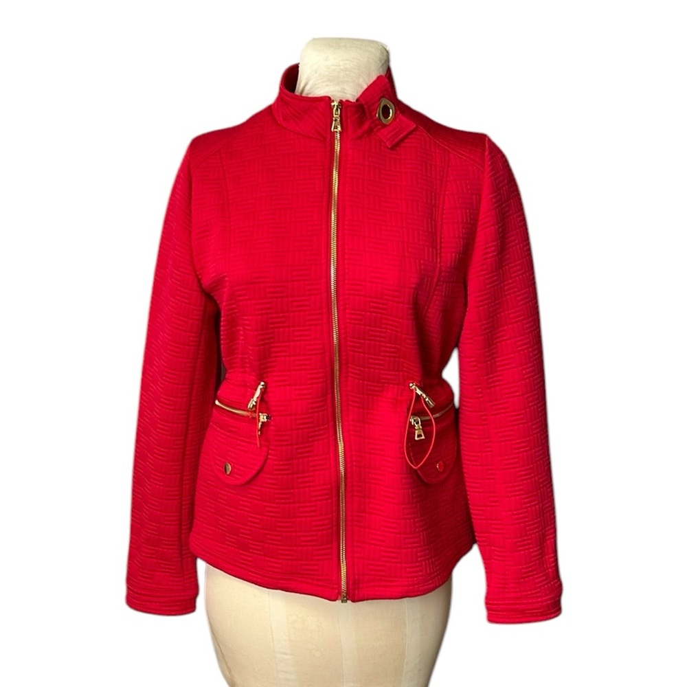 UbU Pack Your Personality Red Quilted Full Zip Jacket‎ Cinch Waist Geometric L